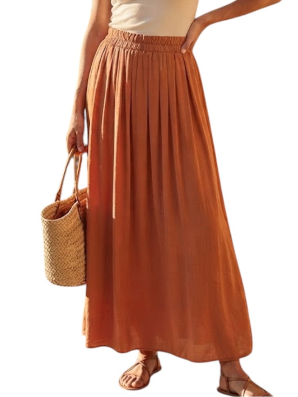 Forever 21 Rust Gold A Line Accordion Pleated Midi Skirt Small Medium